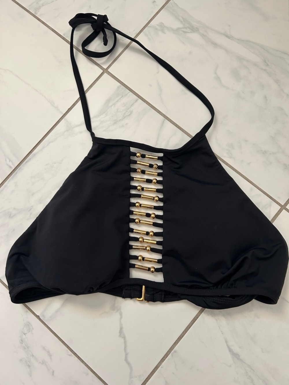 Trina Turk Black Halter Swim Camisole with Gold Accents